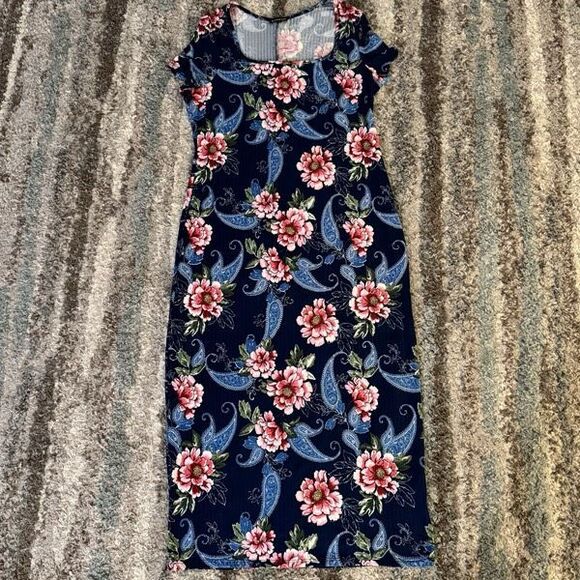 Bebe Floral Paisley Stretchy Midi T-Shirt Dress XL - Picture 1 of 5